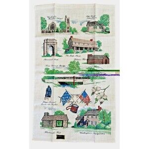 Vintage KayDee Linen Tea Towel Historic Valley Forge Handprint Vintage Souvenir